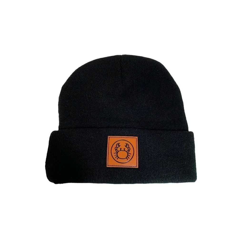 New Black Knit Beanie Unisex Cancer Horoscope One Size NWOT